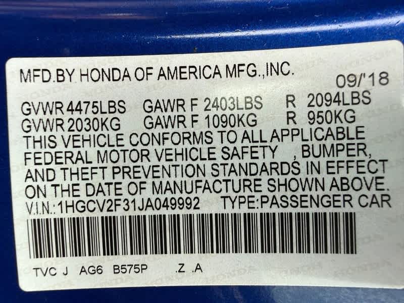 2018 Honda Accord Sport 2.0T Auto